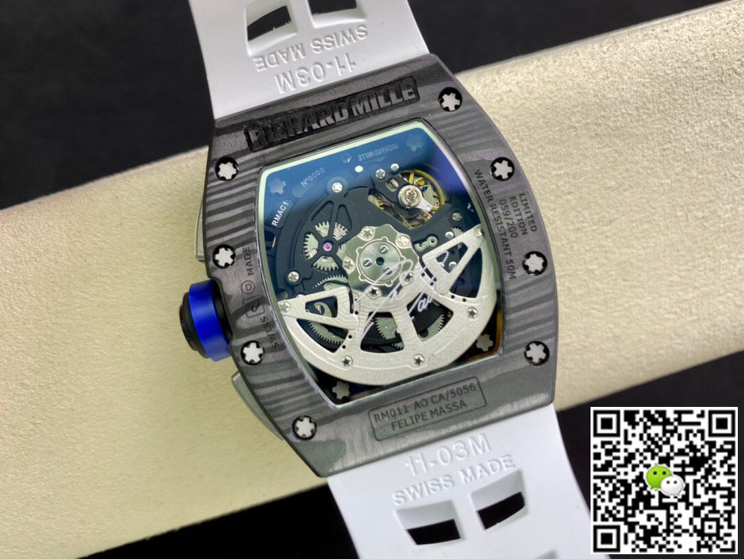 Replica Richard Mille RM011 1:1 Best Edition KV Factory Carbon Fiber White Strap