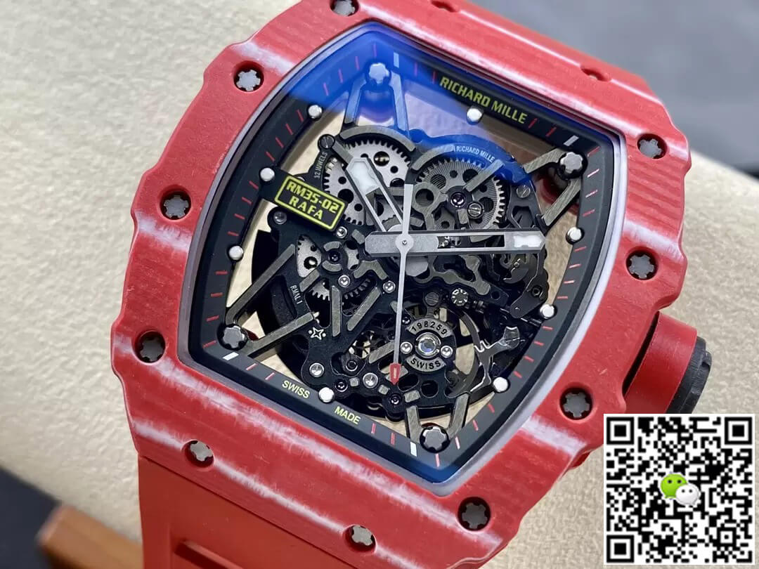 Richard Mille Replica RM35-02 1:1 Best Edition T+ Factory Carbon Fiber Red Rubber Strap