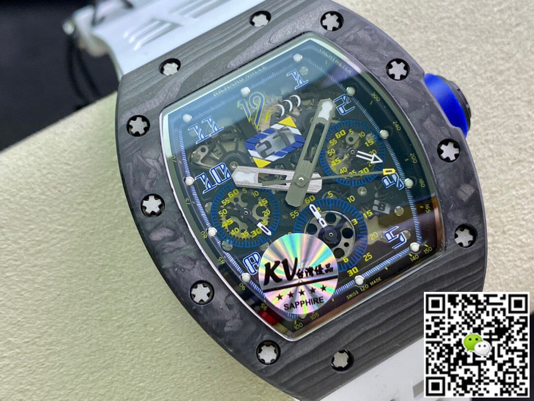 Replica Richard Mille RM011 1:1 Best Edition KV Factory Carbon Fiber White Strap