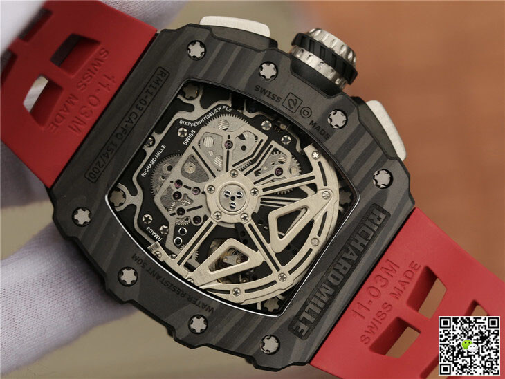Replica Richard Mille RM11-03 1:1 Best Edition KV Factory Carbon Fiber Red Strap