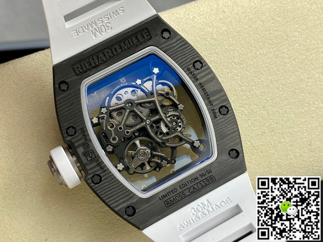 Replica Richard Mille RM-055 1:1 Best Edition BBR Factory White Strap