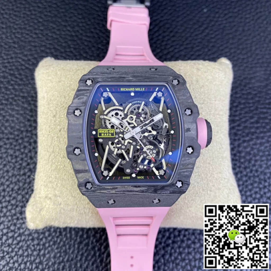 Richard Mille Replica RM35-02 1:1 Best Edition T+ Factory NTPT Carbon Fiber Pink Rubber Strap
