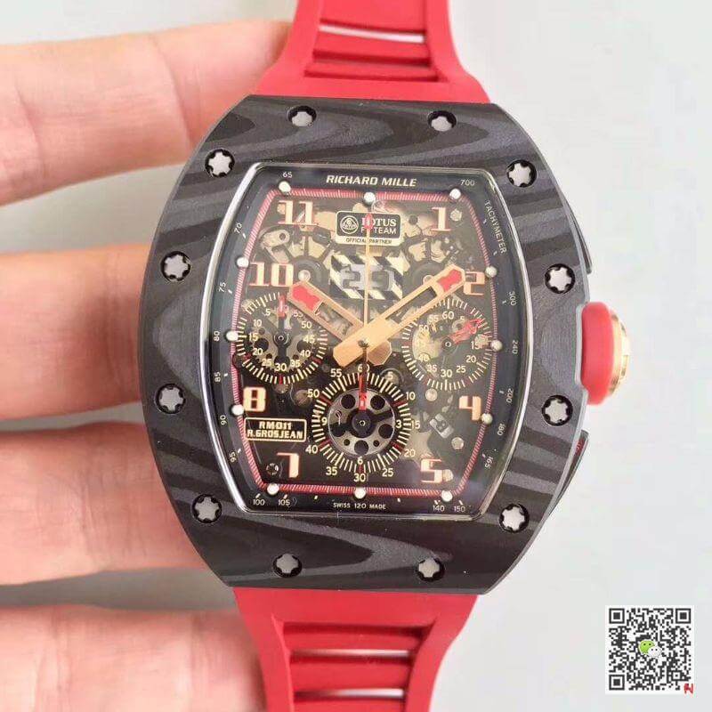 Replica Richard Mille RM011 Forged Carbon 1:1 Best Edition Swiss ETA7750 Red Rubber Strap