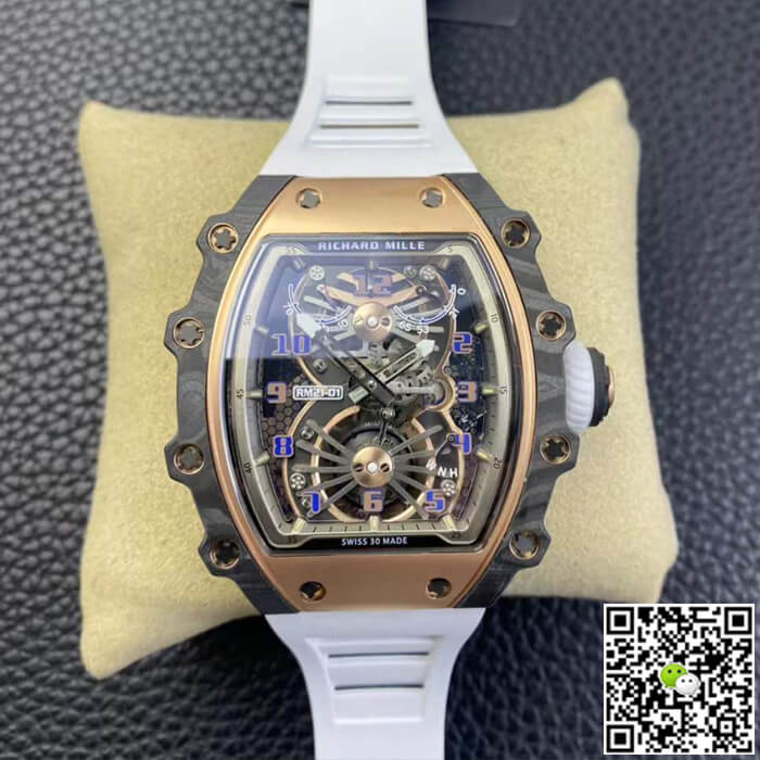 Replica Richard Mille RM21-01 1:1 Best Edition RM Factory Tourbillon Skeleton Dial White Strap