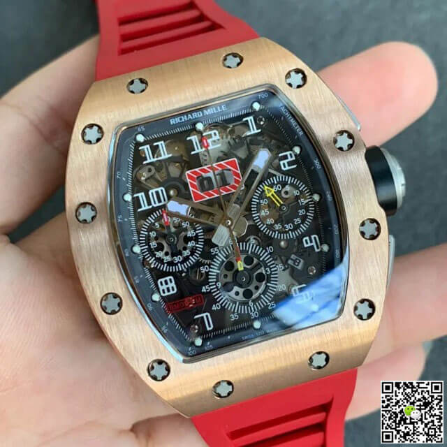 Replica Richard Mille RM011 1:1 Best Edition KV Factory Rose Gold Red Strap