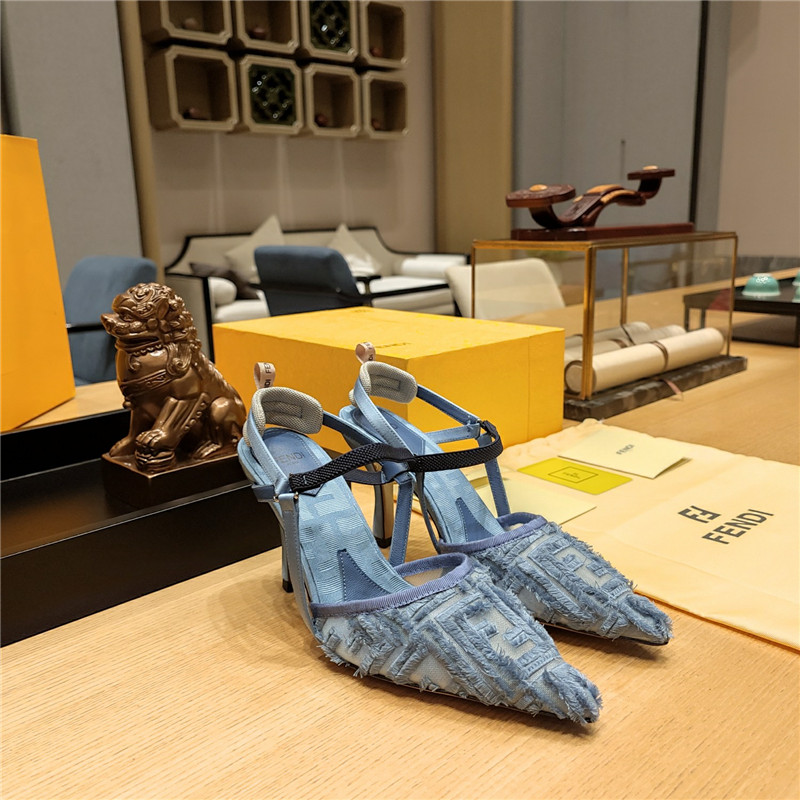 F**di flocked embroidered pointed toe sandals