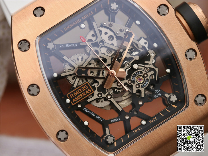 Replica Richard Mille RM035 Americas KV Factory 1:1 Best Edition Rose Gold White Strap