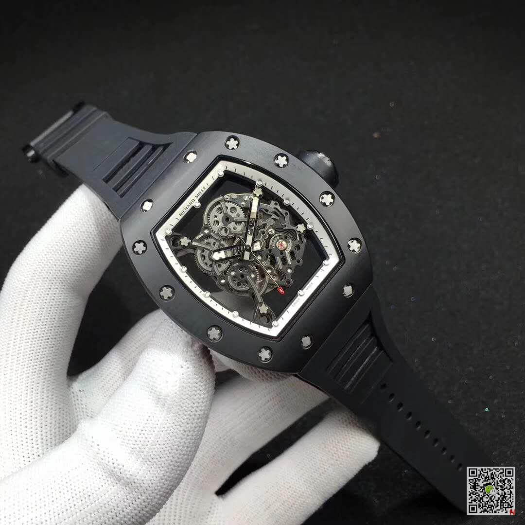 Replica Richard Mille RM055 KV Factory 1:1 Best Edition Swiss ETA8215 Black Rubber Strap