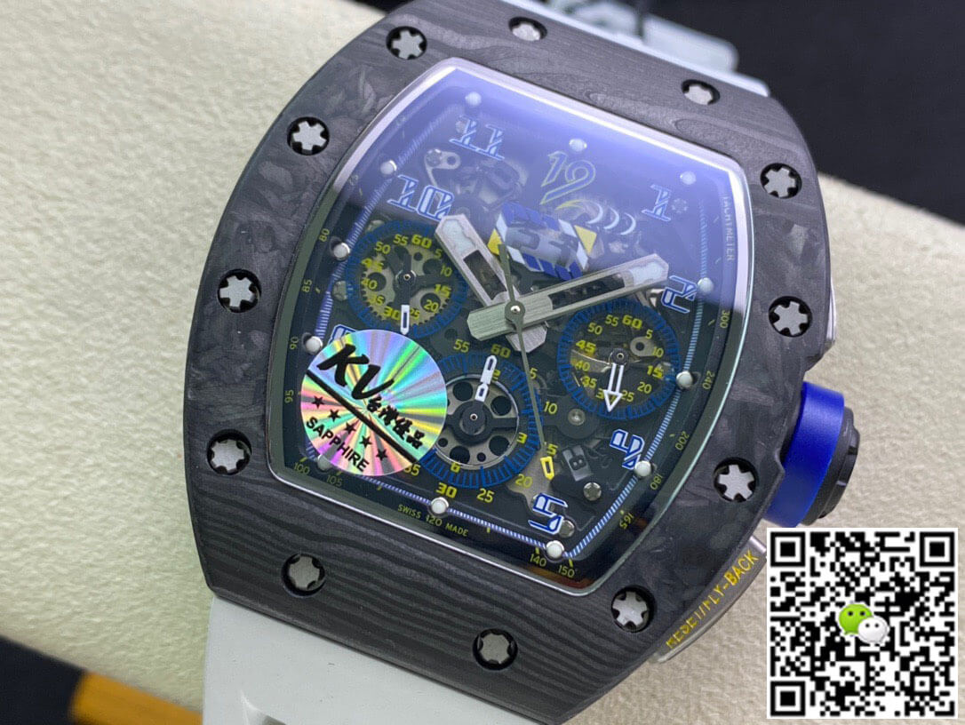 Replica Richard Mille RM011 1:1 Best Edition KV Factory Carbon Fiber White Strap