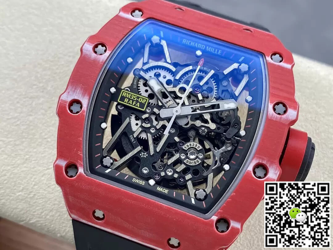 Richard Mille Replica RM35-02 1:1 Best Edition T+ Factory Red Carbon Fiber NTPT Case Black Strap