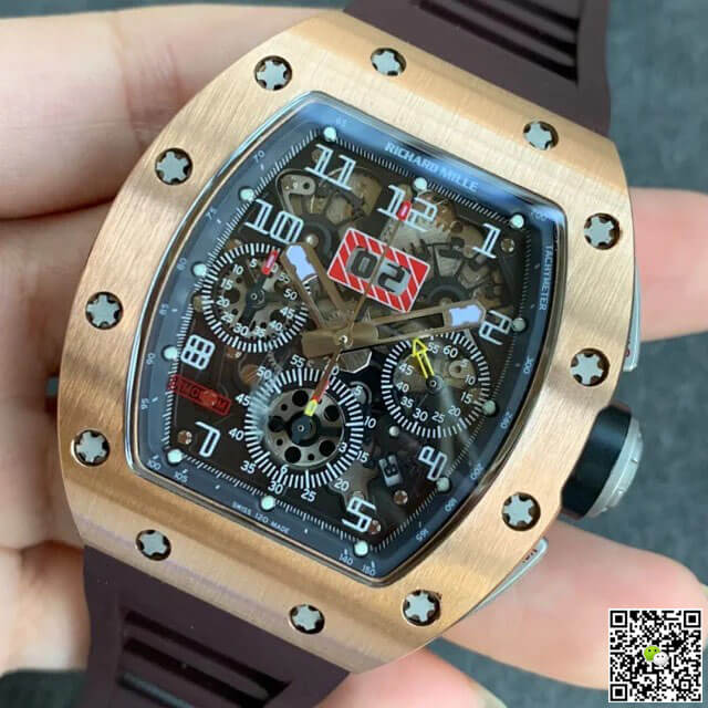 Replica Richard Mille RM011 1:1 Best Edition KV Factory Brown Rubber Strap