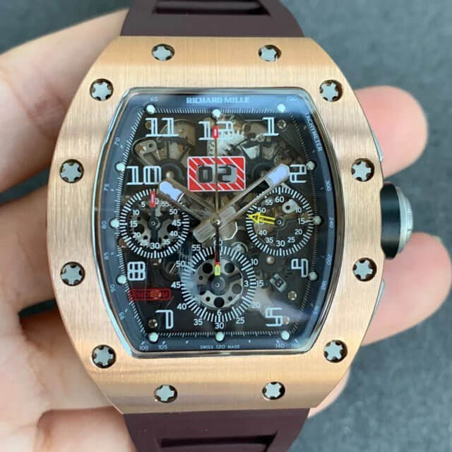 Replica Richard Mille RM011 1:1 Best Edition KV Factory Brown Rubber Strap