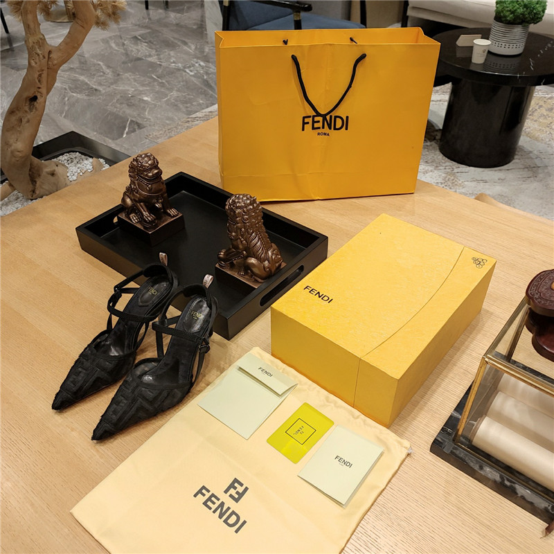 F**di flocked embroidered pointed toe sandals