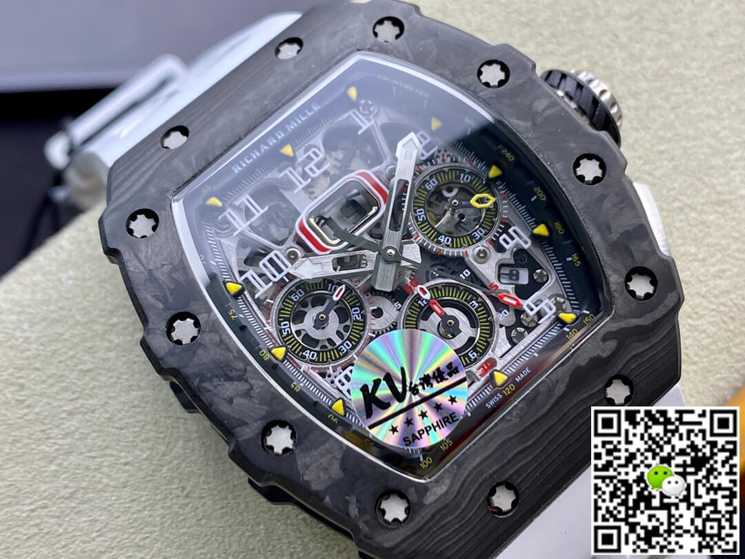 Replica Richard Mille RM011-03 1:1 Best Edition KV Factory Carbon Fiber White Strap