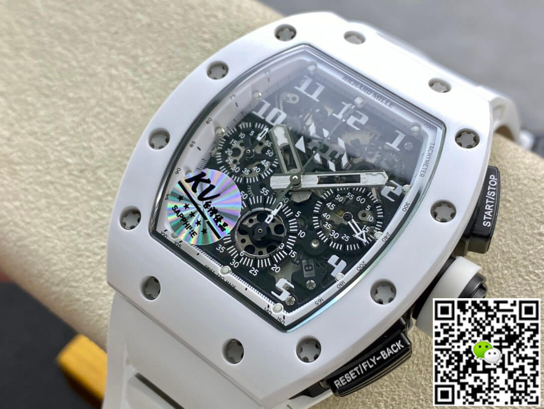 Replica Richard Mille RM011 KV Factory 1:1 Best Edition Swiss ETA7750 White Rubber Strap