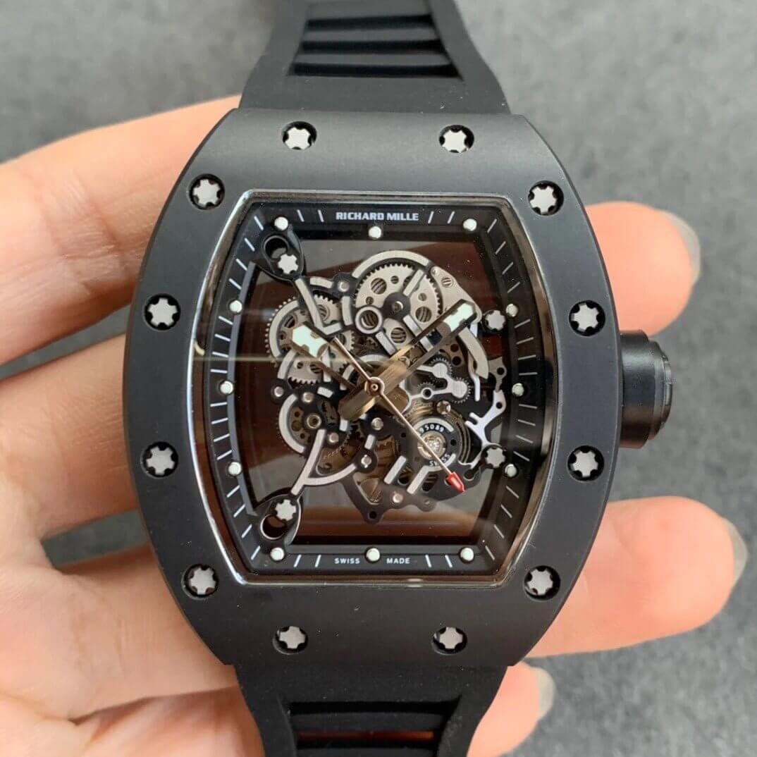 Replica Richard Mille RM055 1:1 Best Edition KV Factory V2 Black Ceramic Rubber Strap