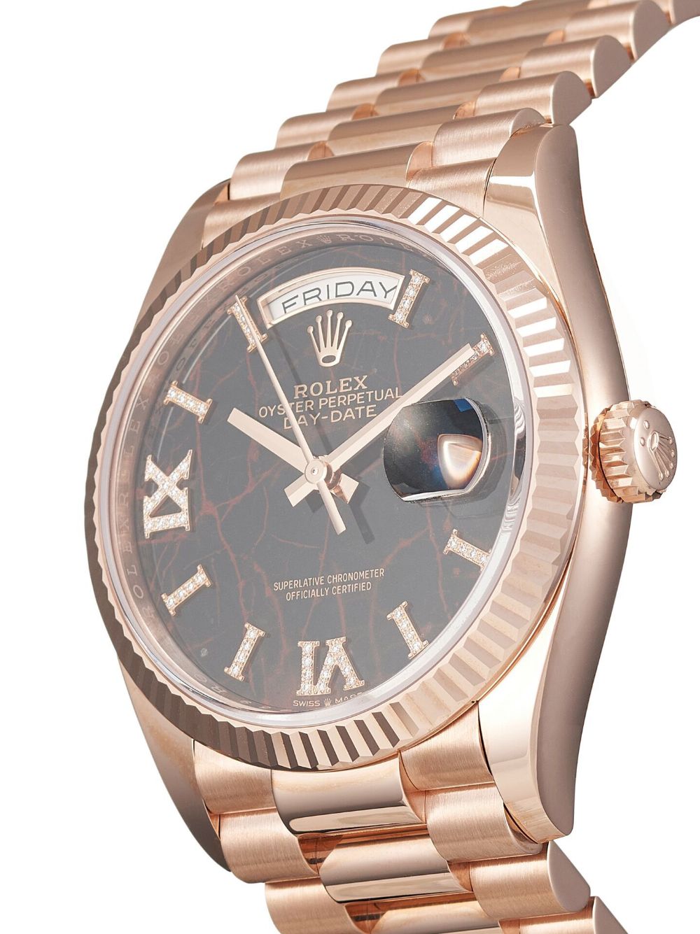 Replica R01ex Day-Date 36 Automatic 18kt Everose Gold D1am0nd Eisenkiesel Dial Ladies Watch M128235-0041