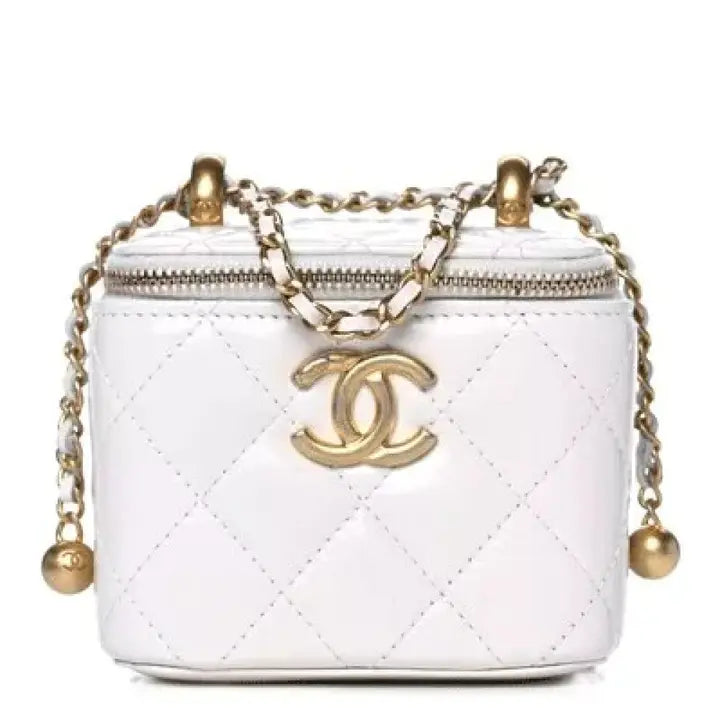 Calfskin Quilted Mini Perfect Fit Vanity Case With Chain White