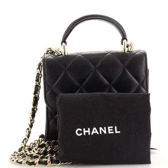 Ch**el Square Classic Flap Top Handle Clutch with Chain Quilted Lambskin
