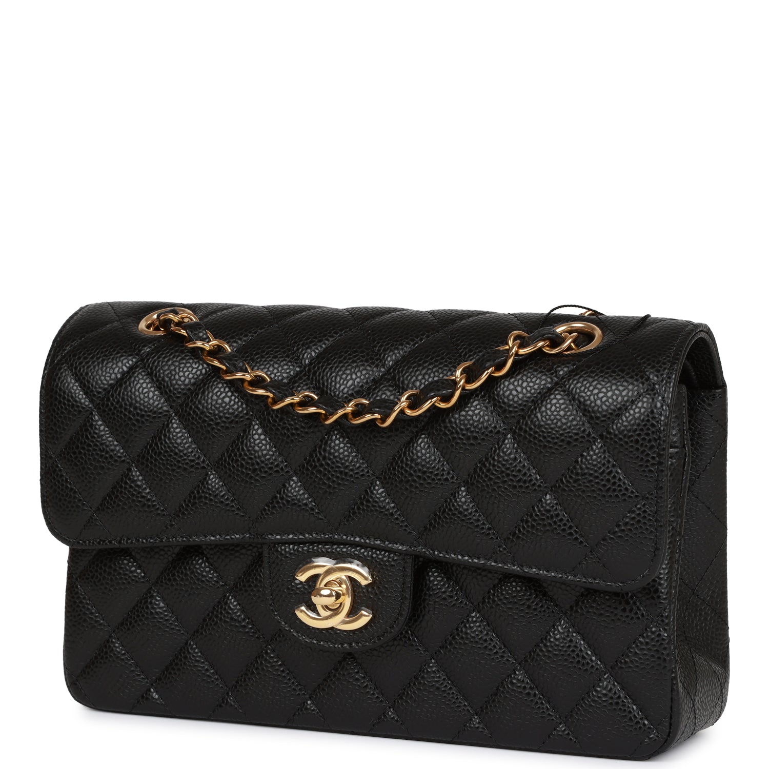 Small Classic Double Flap Black Caviar Gold Hardware