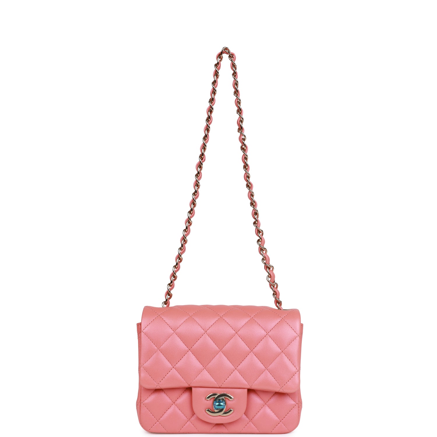 Mini Square Flap Bag Pink Lambskin Light Gold Hardware