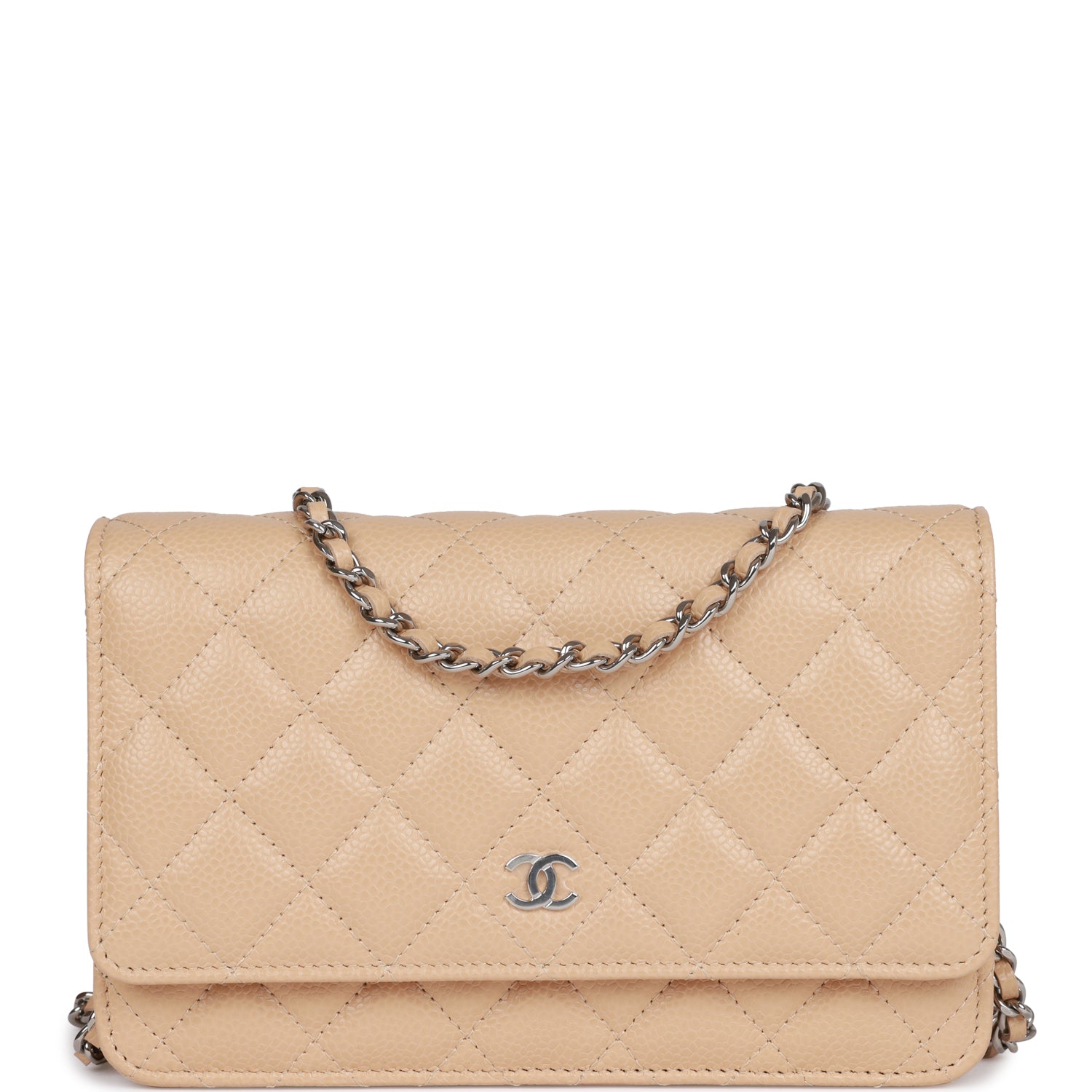 Wallet on Chain WOC Beige Caviar Silver Hardware