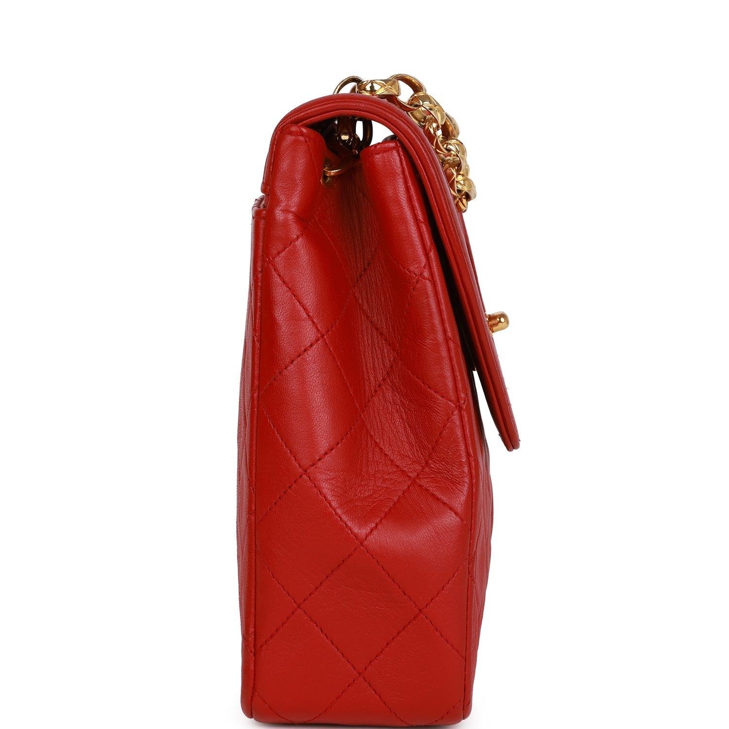 Ch**el Trapeze Flap Bag Red Lambskin Gold Hardware