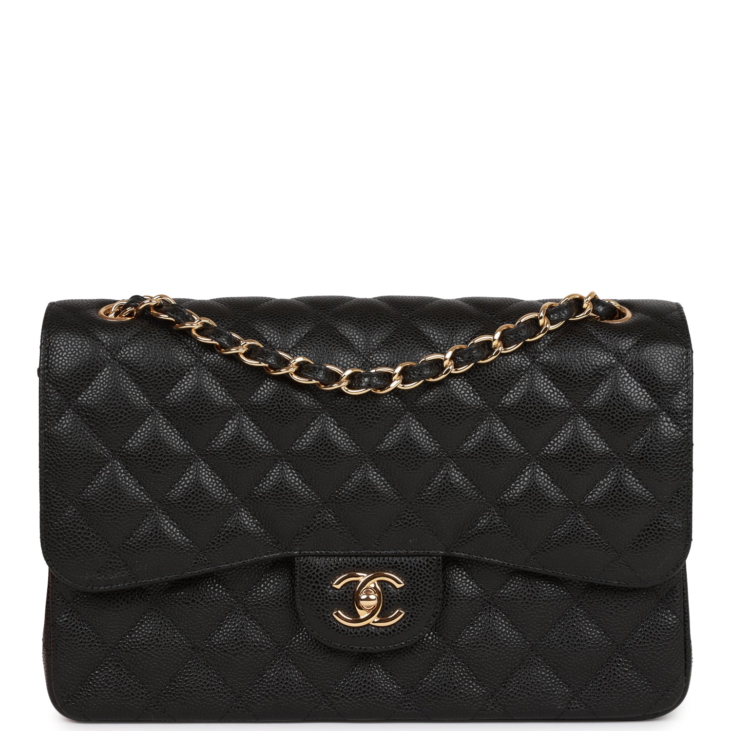 Ch**el Jumbo Classic Double Flap Bag Black Caviar Gold Hardware