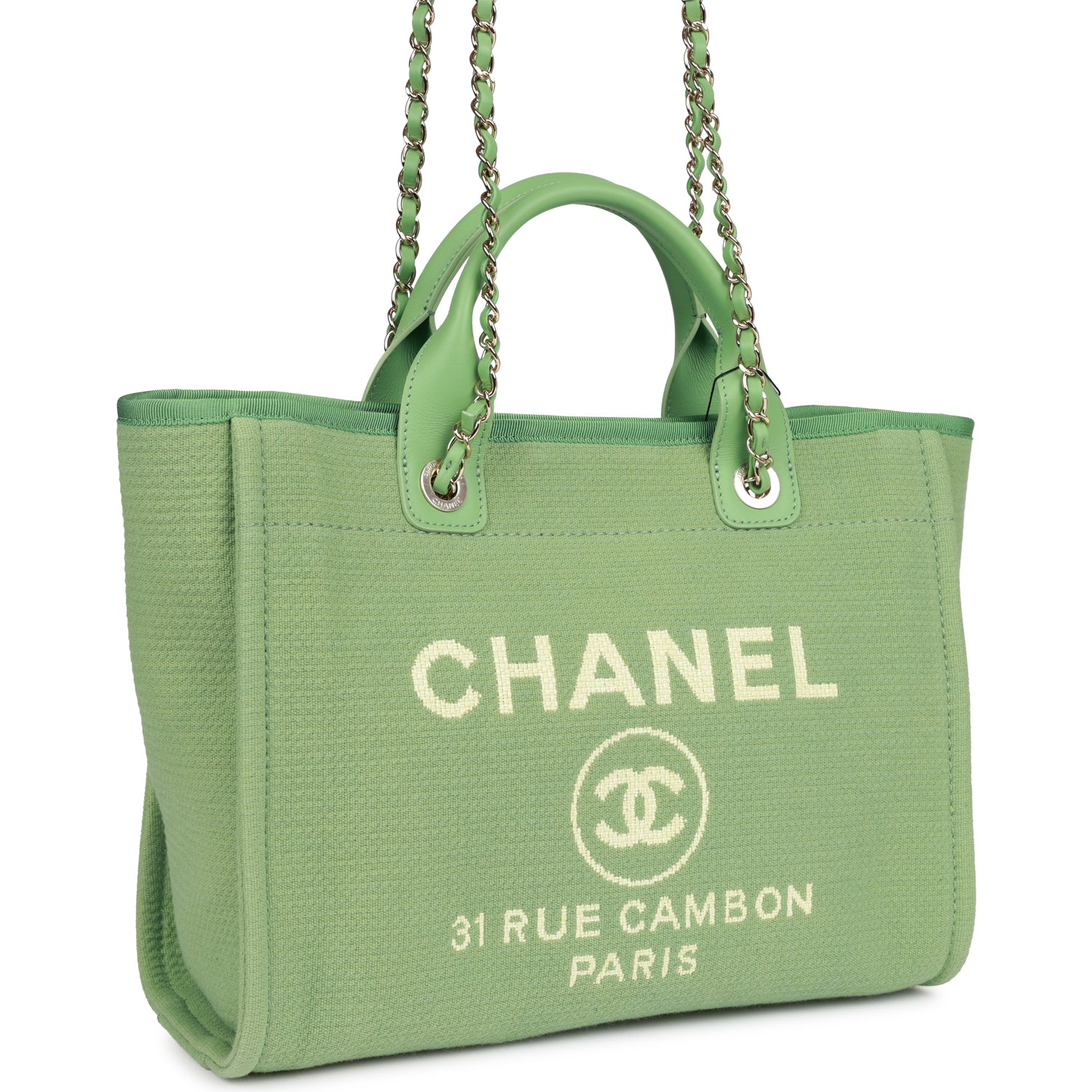Small Deauville Shopping Bag Green Boucle Light Gold Hardware