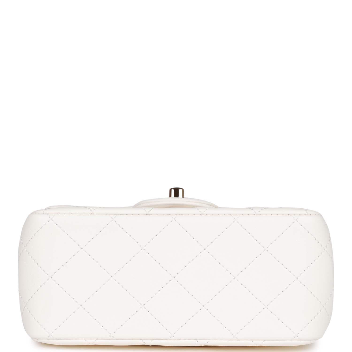 Pearl Crush Mini Square Flap Bag White Lambskin Light Gold Hardware