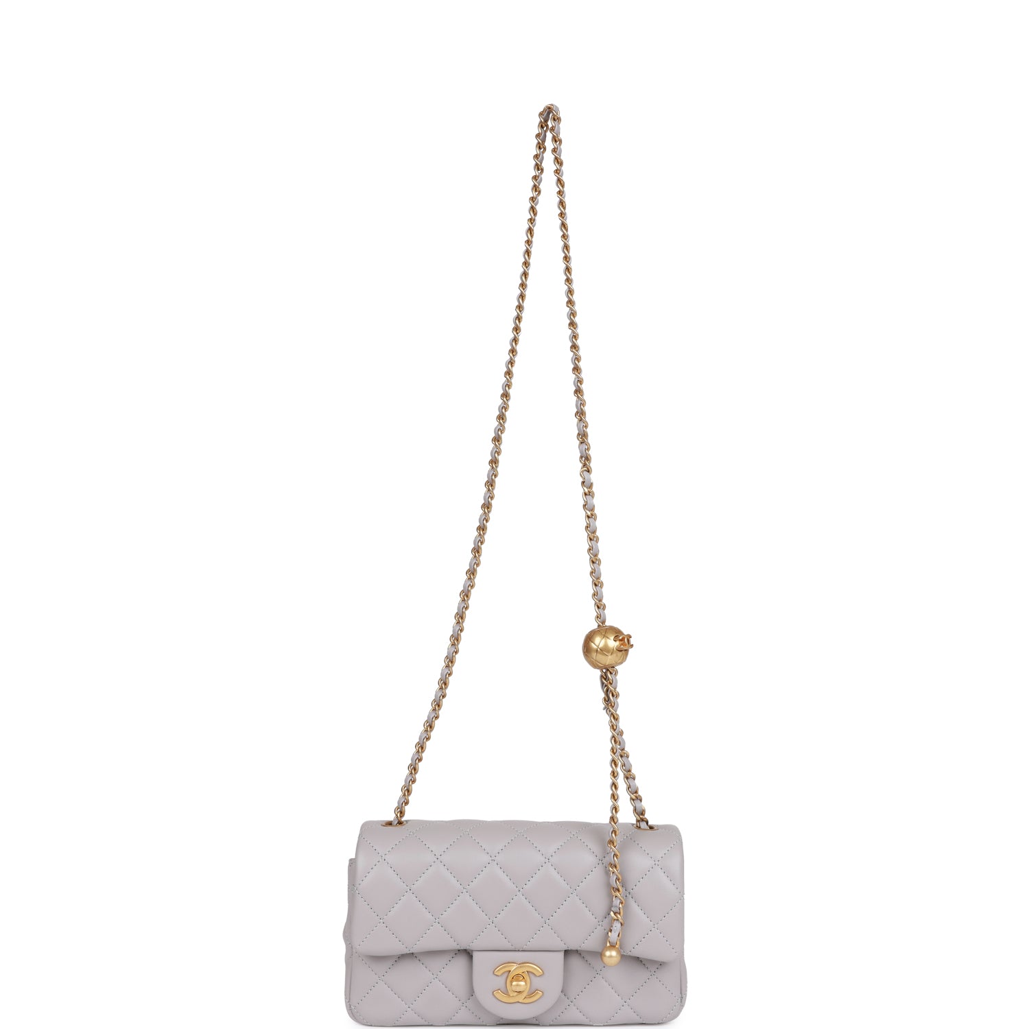 Pearl Crush Mini Rectangular Flap Bag Light Grey Lambskin Antique Gold Hardware