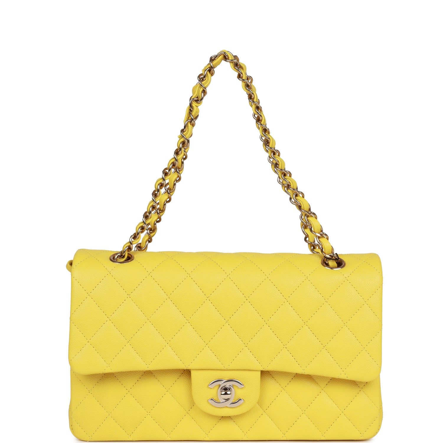 Medium Classic Double Flap Bag Yellow Caviar Light Gold Hardware