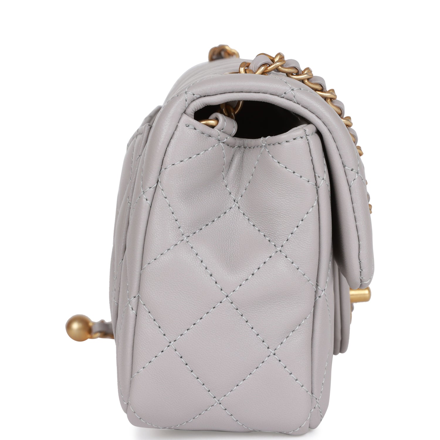 Pearl Crush Mini Rectangular Flap Bag Light Grey Lambskin Antique Gold Hardware