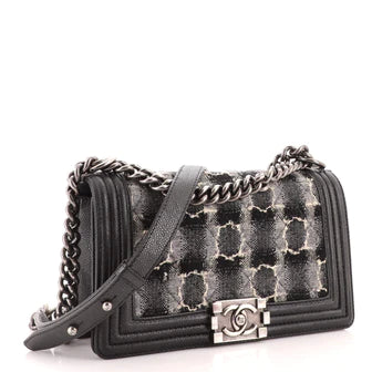 Ch**el Boy Flap Bag Quilted Tweed with Caviar Old Medium