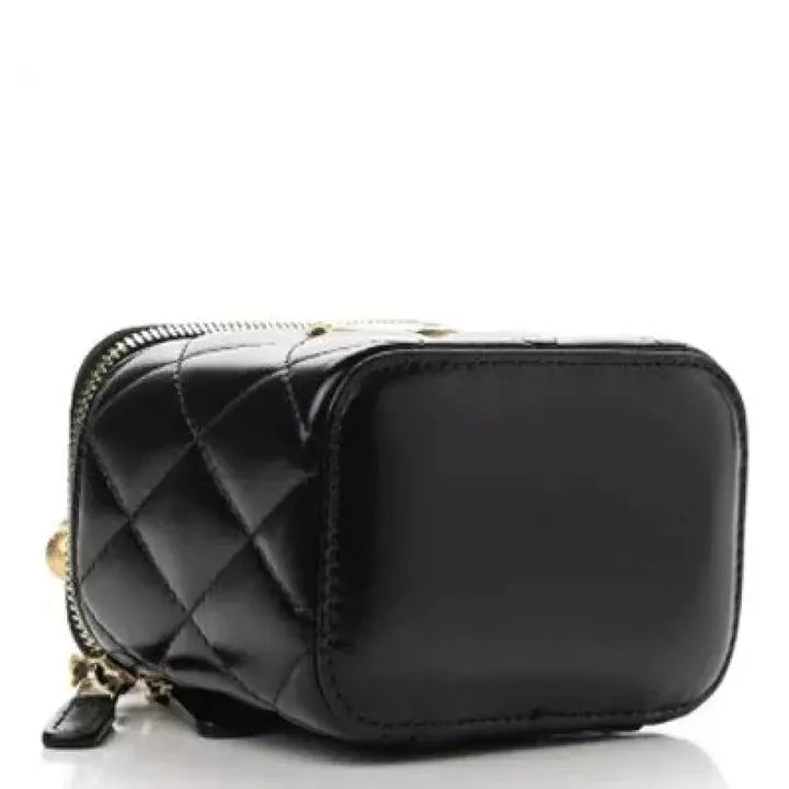 Calfskin Quilted Mini Perfect Fit Vanity Case With Chain Black