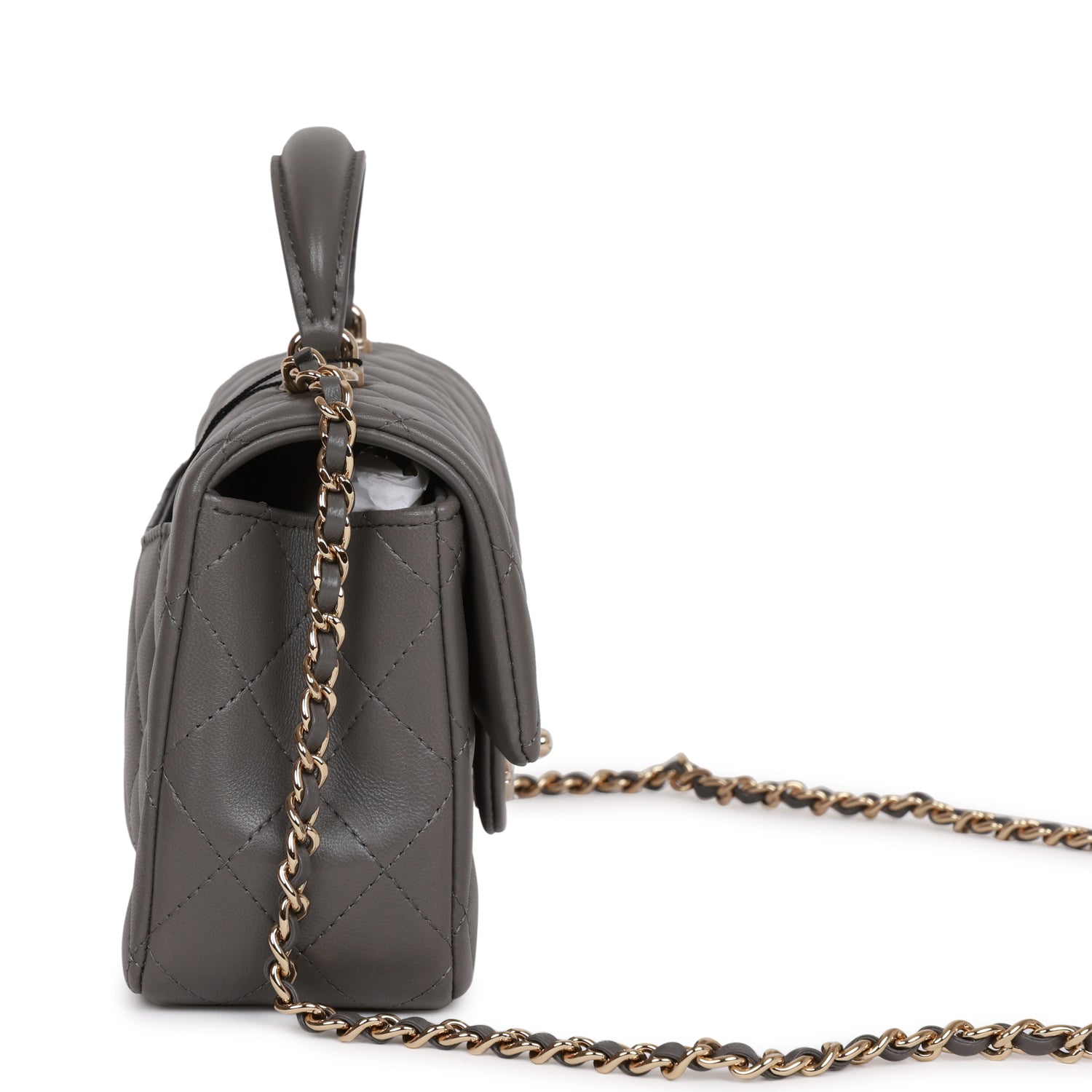 Mini Rectangular Flap Bag with Top Handle Dark Grey Lambskin Light Gold Hardware