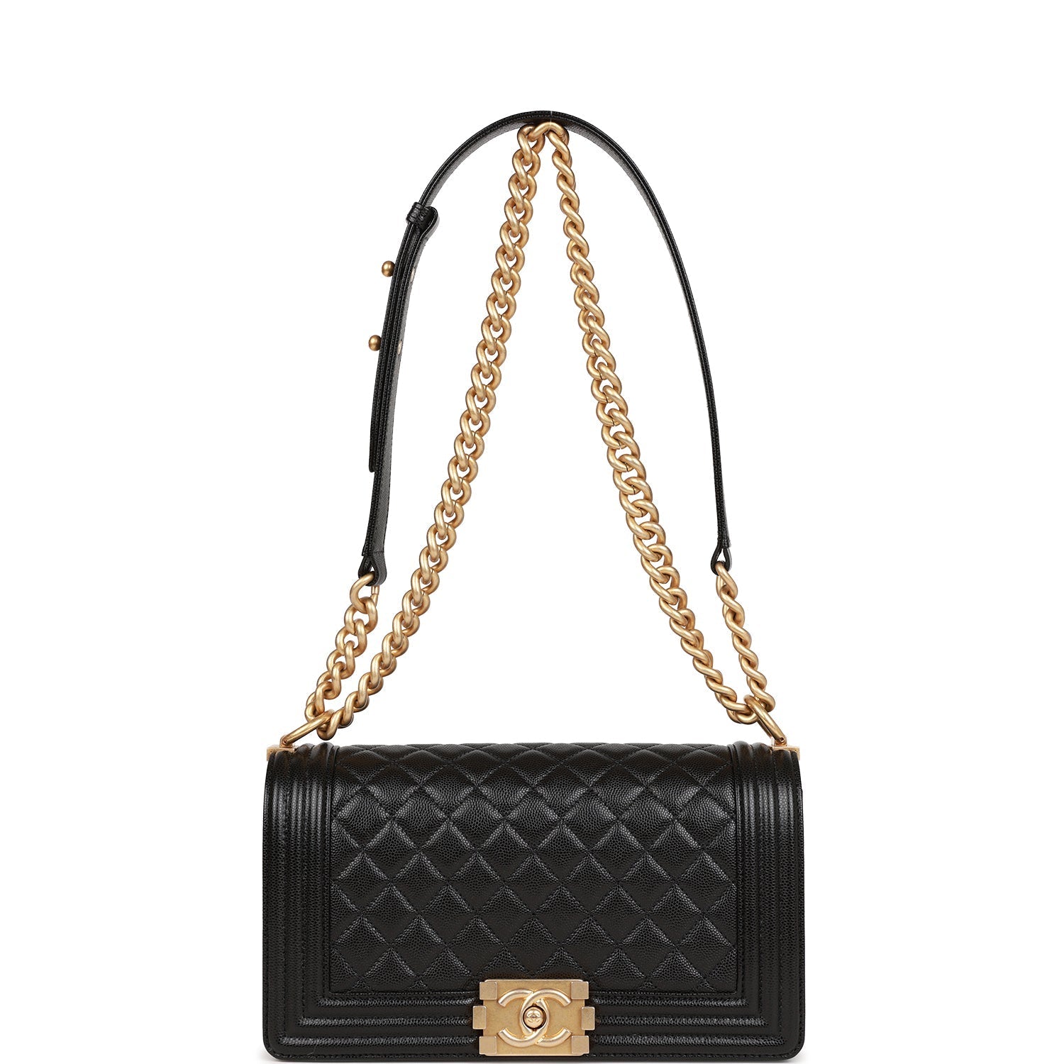 Ch**el Medium Boy Bag Black Caviar Antique Gold Hardware