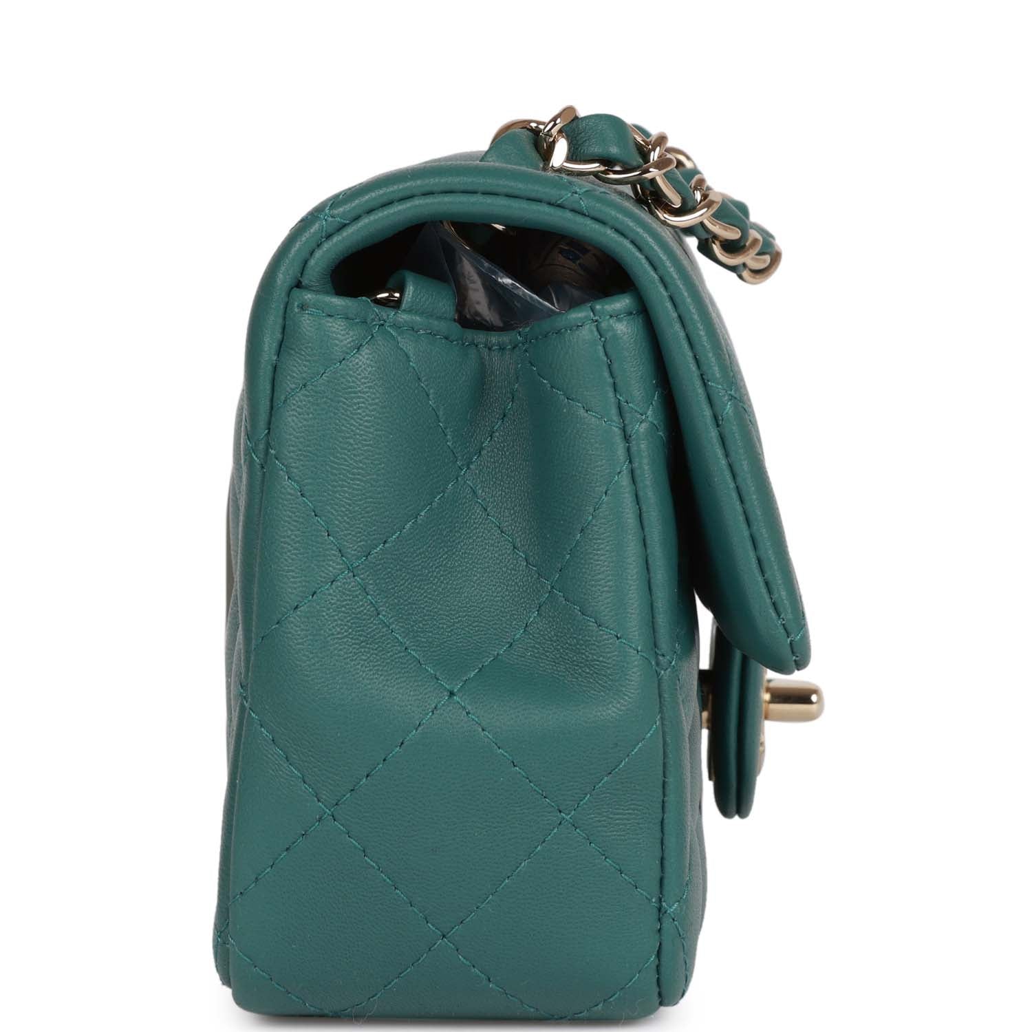 Mini Rectangular Flap Bag Green Lambskin Light Gold Hardware