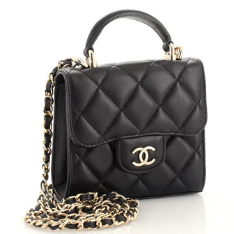 Ch**el Square Classic Flap Top Handle Clutch with Chain Quilted Lambskin