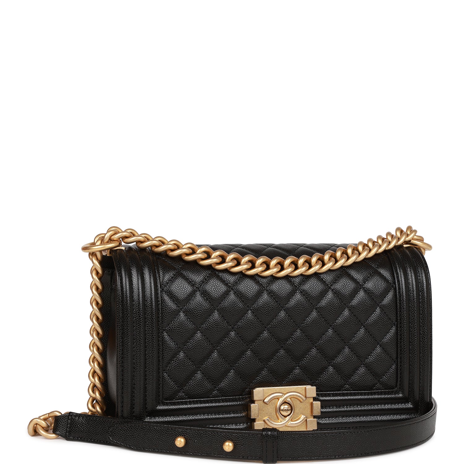 Ch**el Medium Boy Bag Black Caviar Antique Gold Hardware