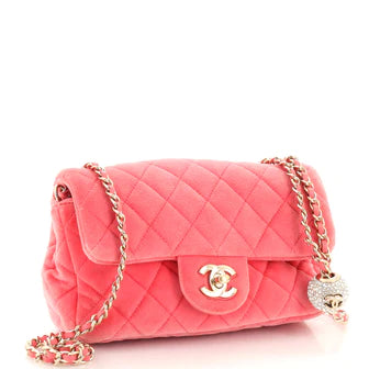 Ch**el Pearl Crush Flap Bag Quilted Velvet with Crystal Detail Mini