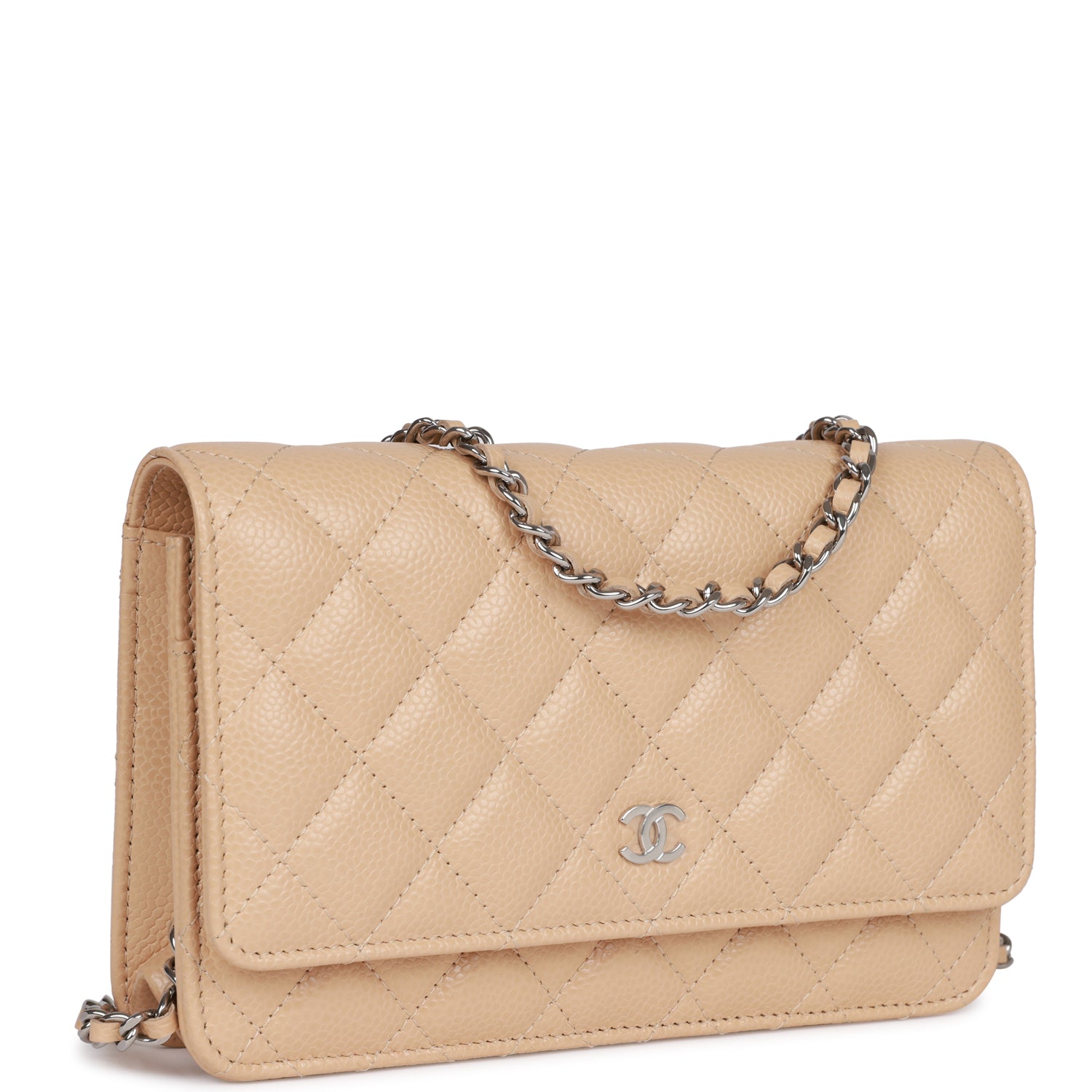 Wallet on Chain WOC Beige Caviar Silver Hardware
