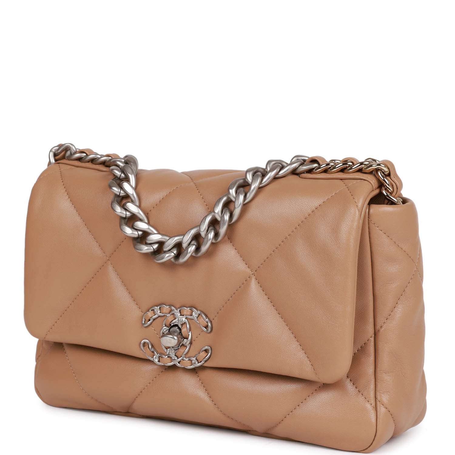 Medium 19 Flap Bag Beige Calfskin Mixed Hardware
