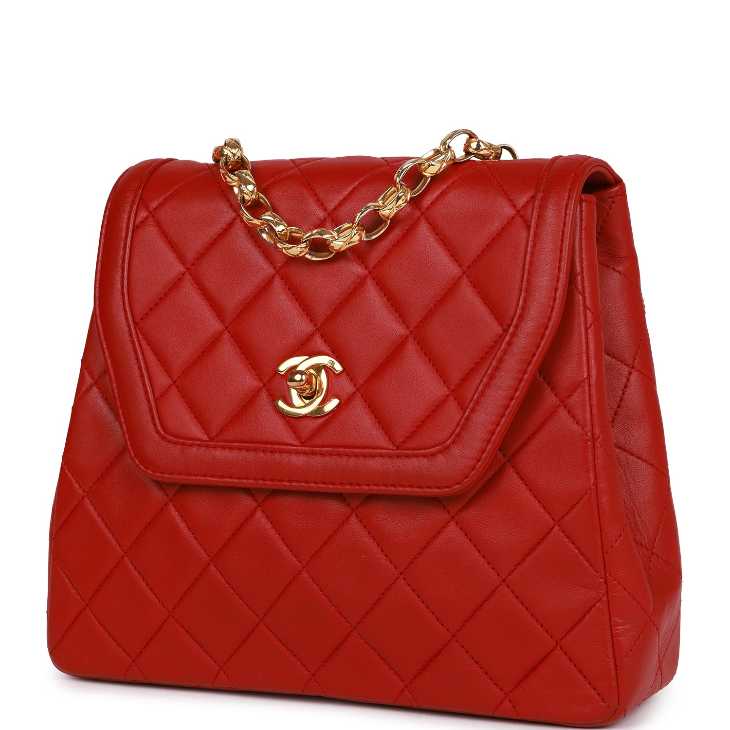 Ch**el Trapeze Flap Bag Red Lambskin Gold Hardware