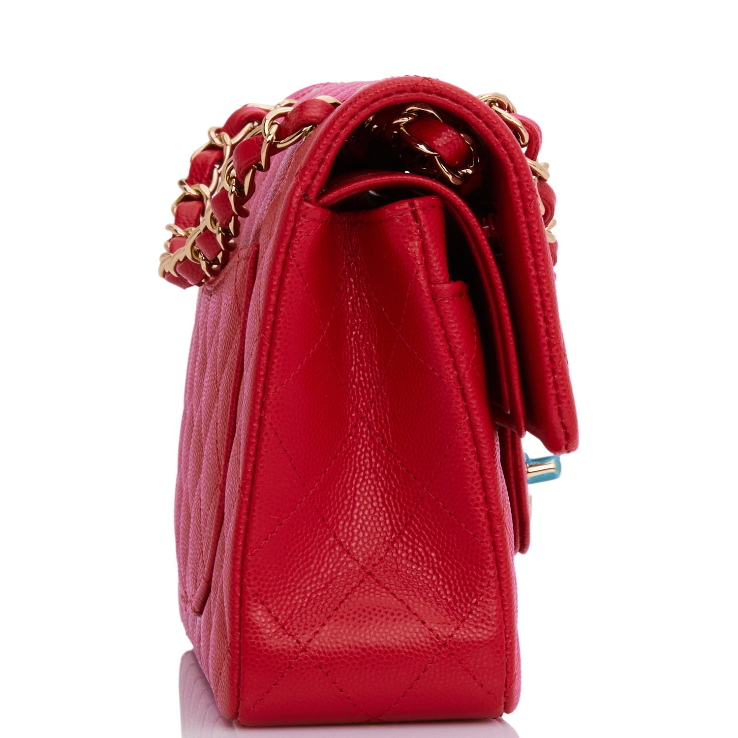 Small Classic Double Flap Red Caviar Light Gold Hardware