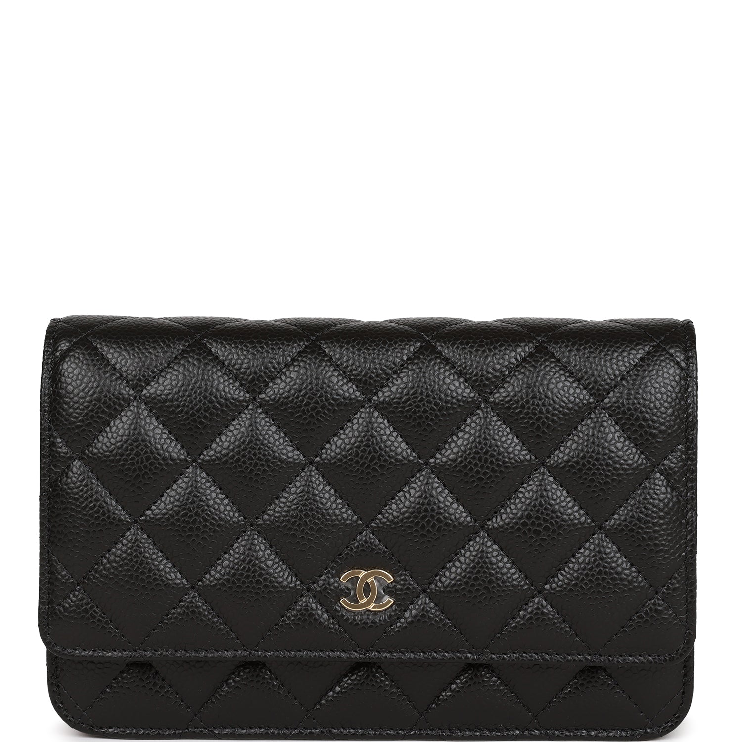 Ch**el Wallet on Chain WOC Black Caviar Gold Hardware