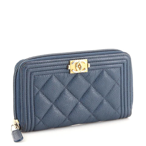 Boy Zip Around Wallet Quilted Caviar Small