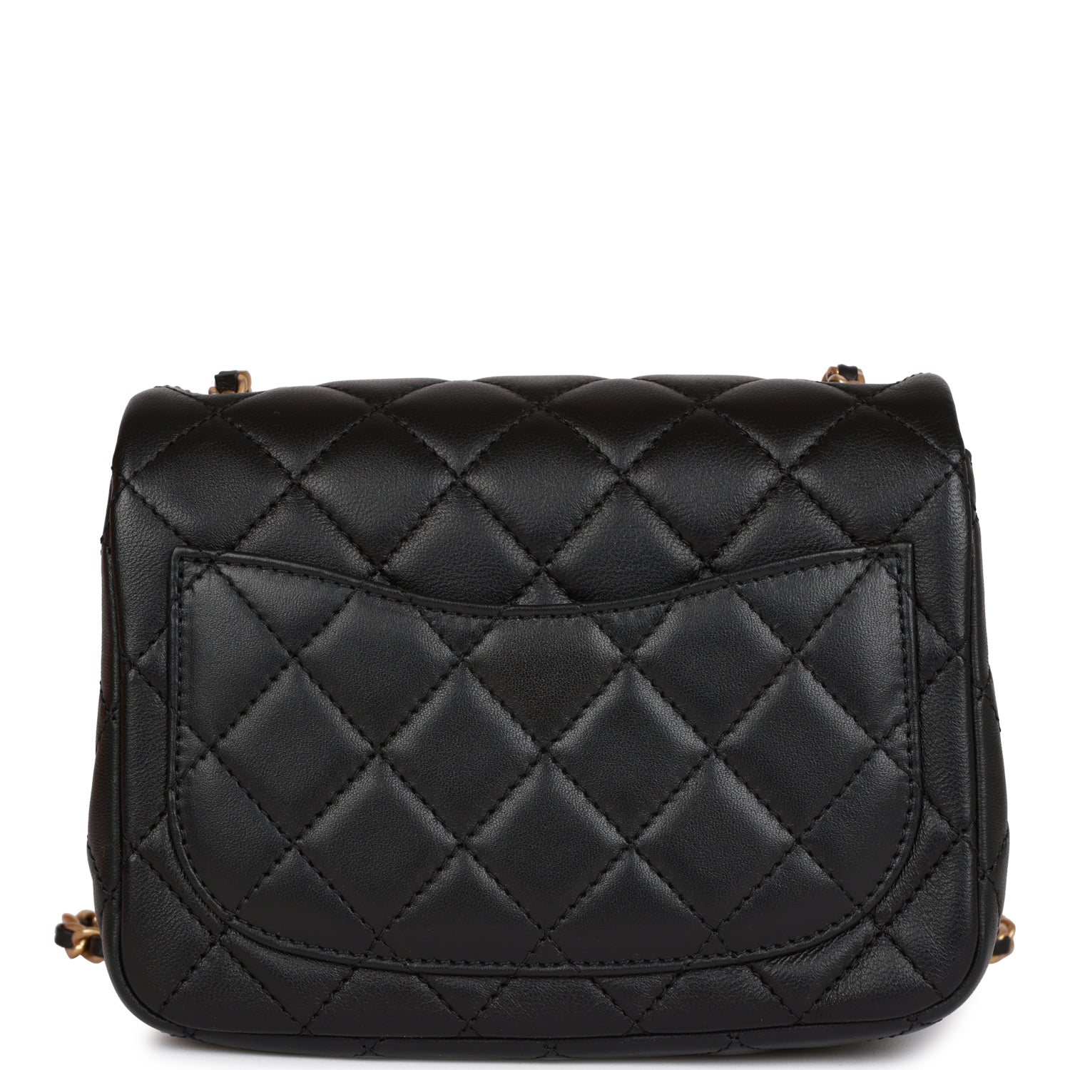 CC Pearl Crush Mini Square Flap Bag Black Lambskin Antique Gold Hardware