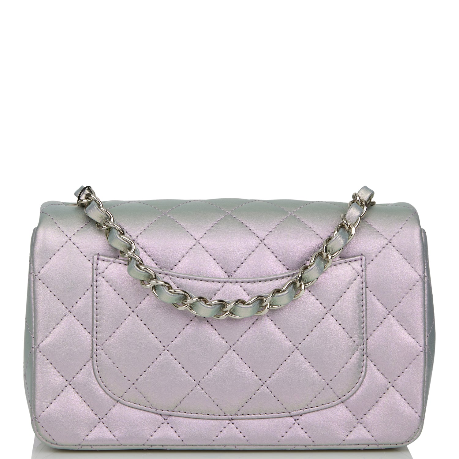 PEARL CRUSH MINI RECTANGULAR FLAP BAG LIGHT GREY LAMBSKIN ANTIQUE GOLD HARDWARE