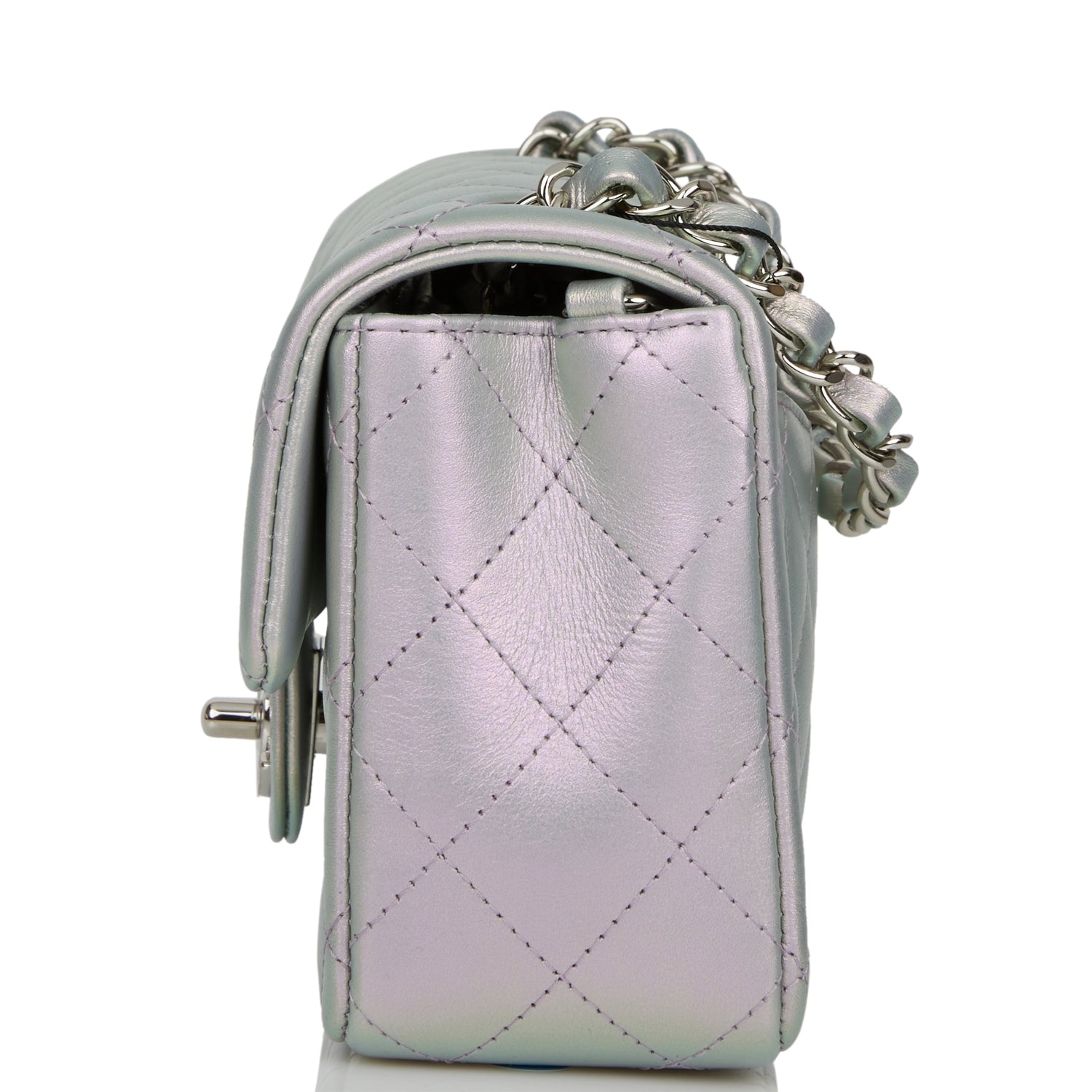 PEARL CRUSH MINI RECTANGULAR FLAP BAG LIGHT GREY LAMBSKIN ANTIQUE GOLD HARDWARE